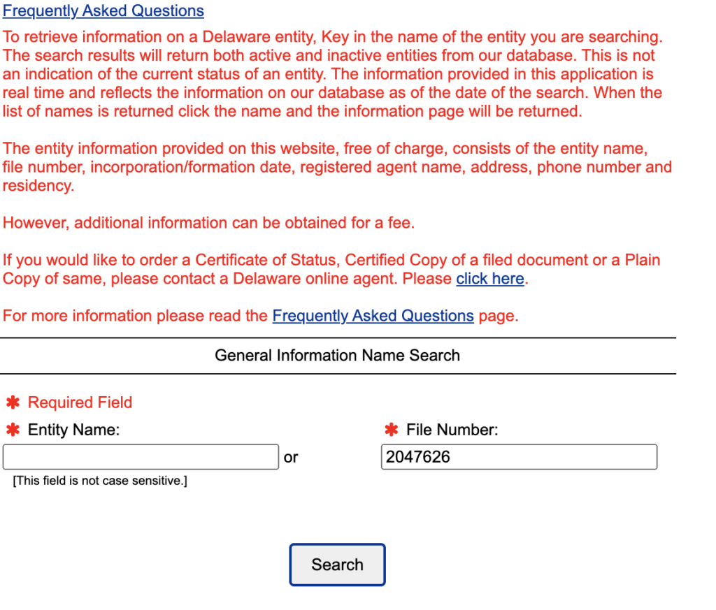 delaware entity file number